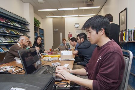 Environmental science and management student Andrew Tom (right) was a plant science team member on the Verizon project, led by biological and agricultural and engineering professor Shrinivasa Upadhyaya (left).