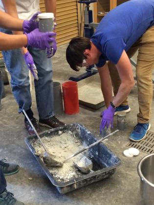 UC Davis students batch concrete as part of engineering studies. (Courtesy Sabbie Miller/UC Davis)