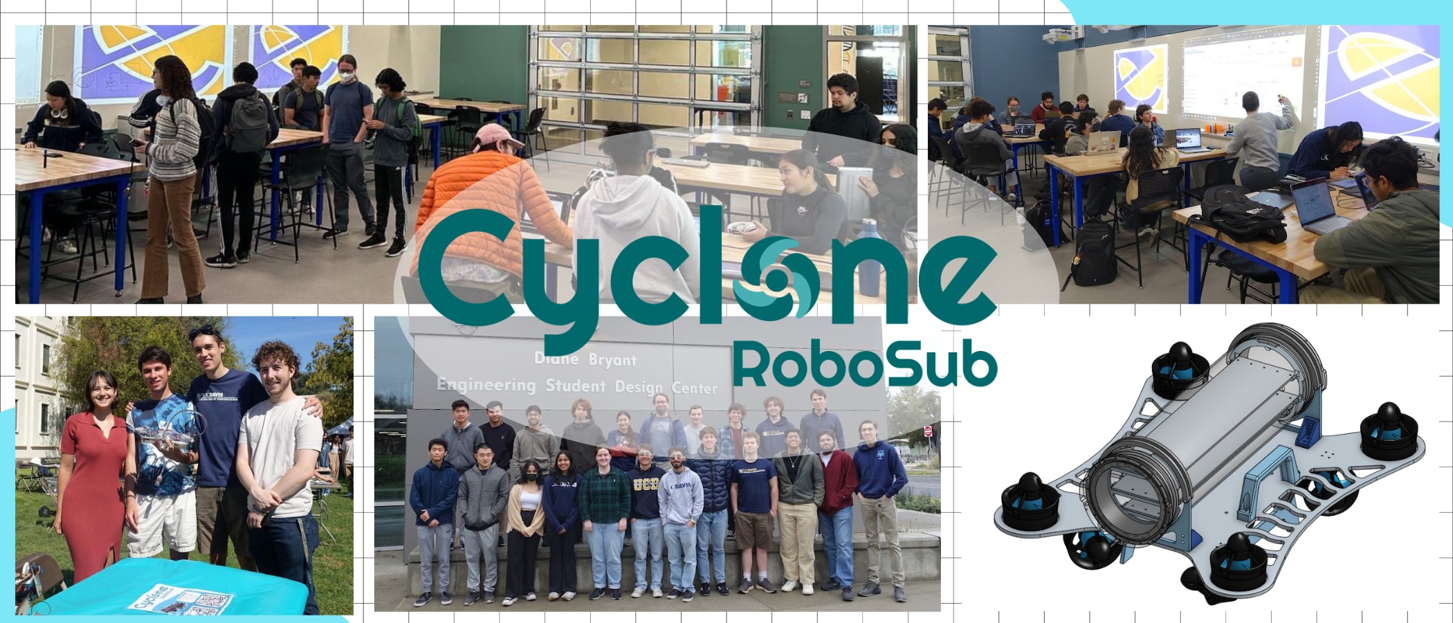 Collage of Cyclone Robosub members with logo on top