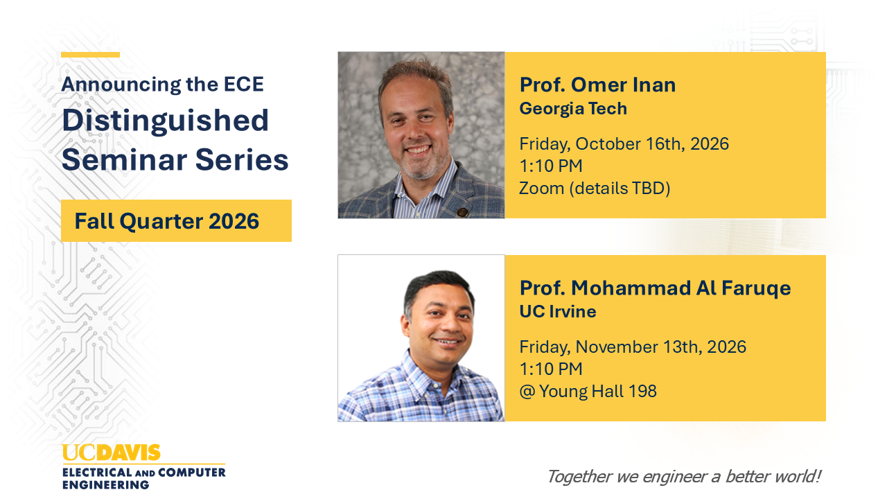 ECE Distinguished Seminar Series fall 2026 poster with two speaker photos and session details
