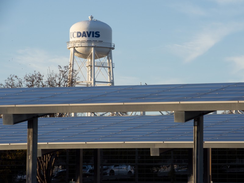 UC Davis water tower and solar panels