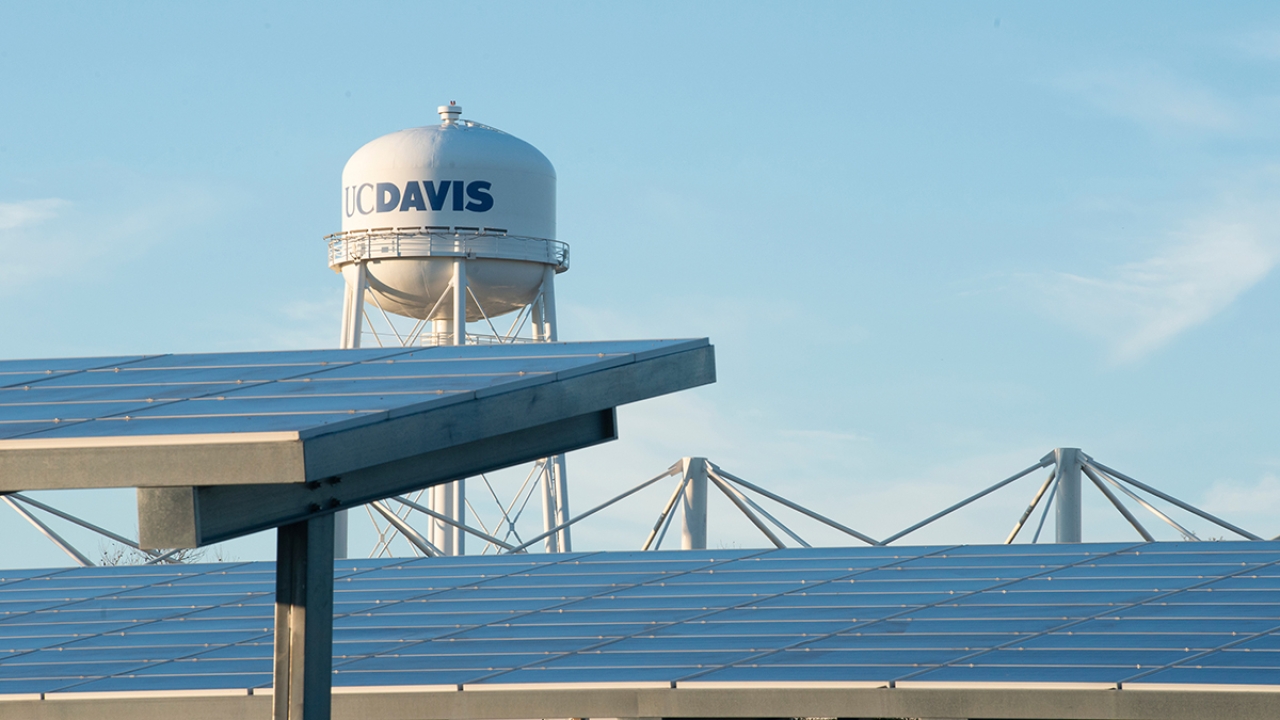 Solar panels and UC Davis Water Tower