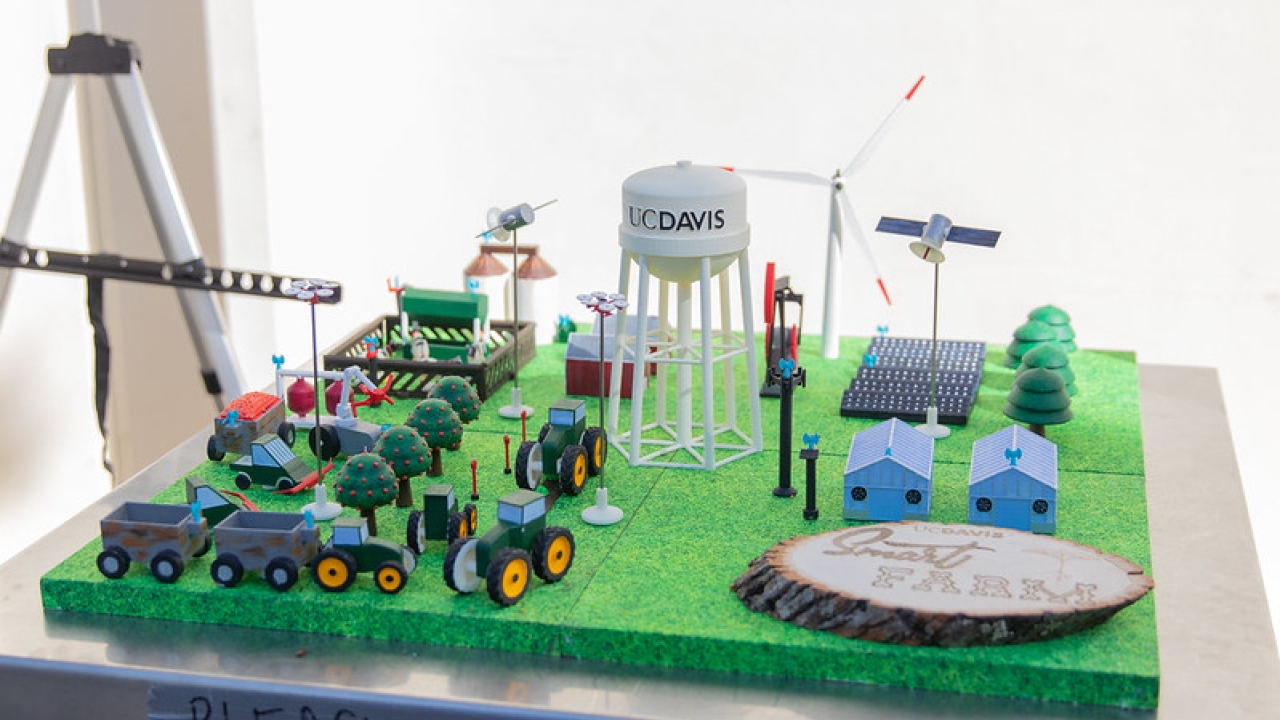 Model of a UC Davis Farm with the water tower on green grass