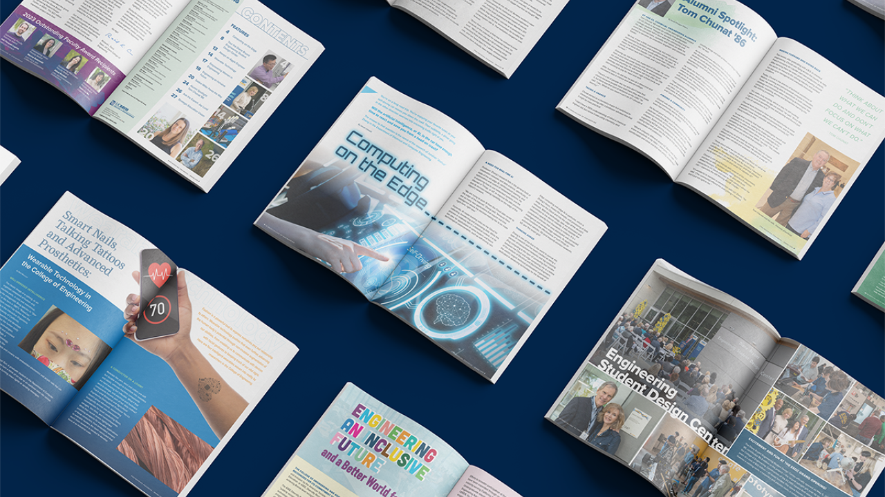 Engineering Progress Magazines on a blue background