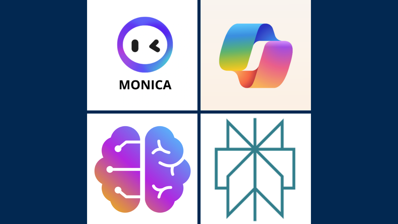 clockwise from top left, are logos for the assistants Monica, Copilot, Perplexity and Sider. 