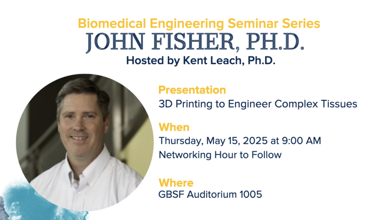 A graphic of the seminar with a photo of John Fisher