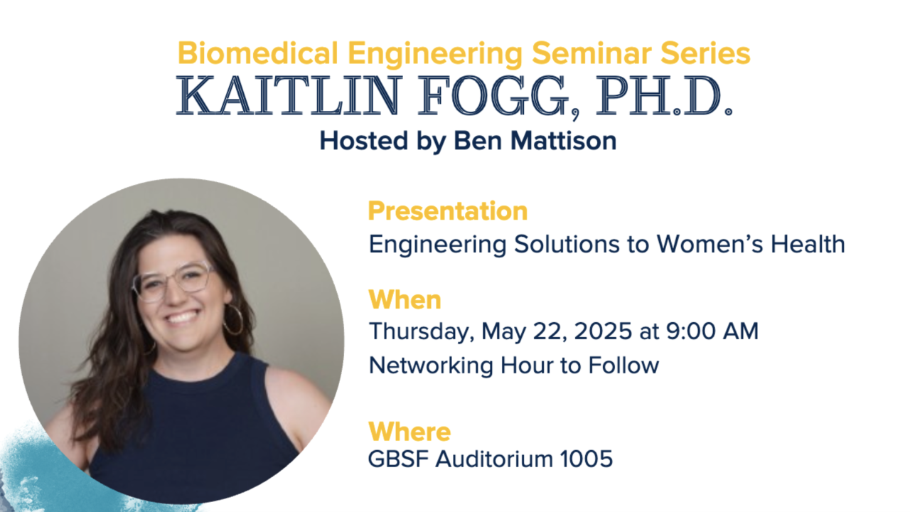 A graphic of the seminar with a photo of Kaitlin Fogg