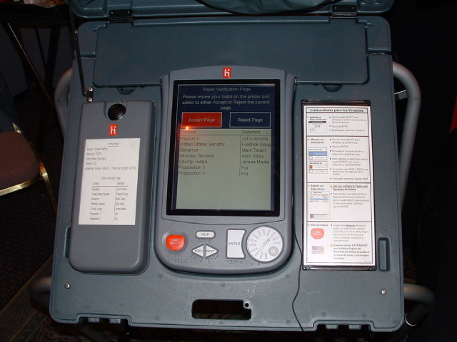 An eSlate VVPAT electronic voting machine. These machines are used across the country as alternatives to paper ballots. (Matt Bishop/UC Davis)