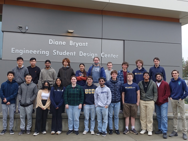 Members of Cyclone RoboSub stand outside of ESDC at UC Davis
