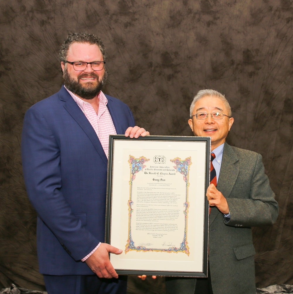 uc davis biological agricultural engineering gang sun receives 2021 aatcc harold chapin award