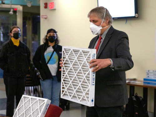 Dean Richard Corsi showing HEPA filter