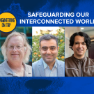 Graphic features pictures of the three speakers with the title Engineering on Tap: Safeguarding Our Interconnected Systems