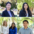 Five awardees on a blue and white background