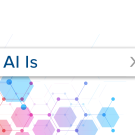 Search bar with text that reads AI is and colorful hexagons in the background