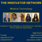 A graphic promoting the event. It includes the name of the event, the date and time, location, and a list of panelists that reads "Dr. Peter Yellowlees, Dr. Soheil Ghiasi, Dr. Julien Bec, Simran Lallian and Jaya Athuluru", alongside portraits of the panelists.