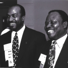 Chancellor Gary S. May and Dr. Augustine Esogbue in a black and white image