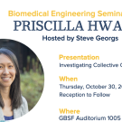 A flyer for the event featuring a headshot of Priscilla Hwang