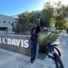 Tanaya Sahoo with UC Davis sign