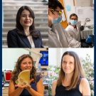 A quadrant of images showing women researchers